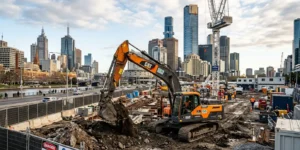 image of modern excavator on Melbourne construction site