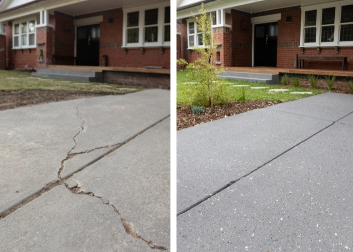 resurfaced concrete driveway with decorative finish here